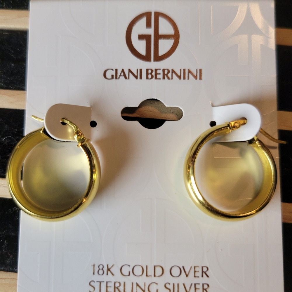18K GP Sterling Silver Polished Tube Hoop Earrings